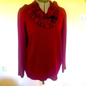 Sweater with scarf detail Womens Burgandy pullover Sweater size large